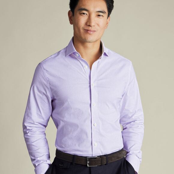 Charles Tyrwhitt Lilac Checkered Extra Slim Fit Button Down - Picture 1 of 6